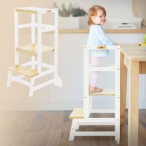 Joyz - Torre di Apprendimento Montessoriana Sgabello per Bambini Regolabile in Altezza in Legno Bianco/Naturale ca. 54x44x90 cm Seggiolone da Cucina