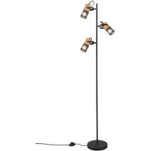 Frankystar - Tosh Lampadaire 3 Cylindres en Cage Métal Noir Mat et Bois h. 150cm