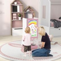 Tour d'Apprentissage Enfant avec Hauteur Réglable Tour d'Observation en Bois avec Rail de Sécurité Charge 70kg pour 1-7 Ans Rose CW7001 Maison Chic