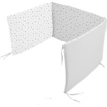 Tour de Lit Bébé en Gaze de Coton 100% - Double Face (Unie & Imprimée) - Blanc.