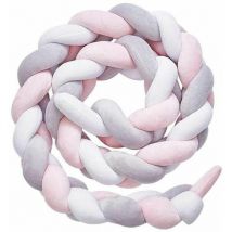 Tour de lit bébé, tour de lit bébé tour de lit tissage bord garde garde tête décoration pour berceau (blanc + rose + gris, 100 cm)
