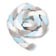 Tour de Lit Coussin Serpent Coussin Tressé Pare-chocs Velours Protection Bébé 3M Gris Blanc Bleu