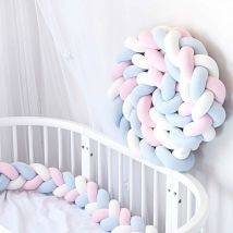 Tour De Lit Tresse Douce Tour de lit bebe 3M avec 3 Cordon d'attache idéal pour la Sécurité de votre Bébé – Rosa+Blanc+Bleu