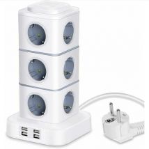 Shmshng - tonchean Multiprise,Tour Multiprise, 12 Prises Multiprise Electrique (2500W / 10A) avec 4 Ports usb, Multi Prises électriques Parafoudre