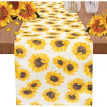 Tournesols - 33 x 230cm Nappe d'été, jaune et blanche - Nappe Rectangulaire
