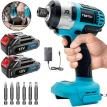 Tournevis à frapper, perceuse à percussion sans fil pour voiture, vitesse variable avec 6 embouts de tournevis + 2 batteries 3,0 a + chargeur,