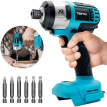 Teetok - Tournevis à frapper, perceuse à percussion sans fil, vitesse variable avec 6 embouts de tournevis, compatible avec batterie Makita 18 v