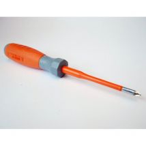 Derancourt - Tournevis cruciforme Pozidrive 4x75mm isolé 1000V manche bi-matière lame acier decolleté empreinte PZ0
