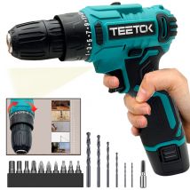 Teetok - Tournevis sans fil, perceuse sans fil 12V, tournevis électrique, perceuse combinée, kit de perceuses, batterie 1,5A, 40 N.m, mandrin 3/8',