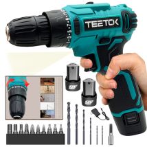 Teetok - Tournevis sans fil, perceuse sans fil 12V, tournevis électrique, perceuse combinée, kit de perceuses,2 batterie 1,5A, 40 N.m, mandrin 3/8',