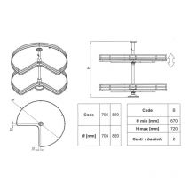 Tourniquet 3/4 rond - Décor : Anthracite - Diamètre : 705 mm - Pour caisson : 800 x 800 mm Inoxa industrie