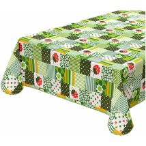 Tovaglia Antimacchia Cucina Coccinella Bordata Cotone Plastificato Proteggi Tavolo Copritavolo Verde - 135x230 cm