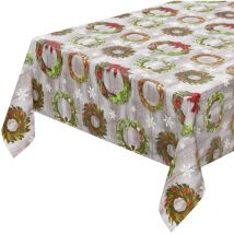 Tovaglia Cucina Natalizia Corona Natale Copritavolo Antimacchia Plastificata Cerata - 140x450 Cm