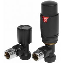 Towelrads - Angled Thermostatic Radiator Valve with Lockshield - Black - Black