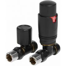 Towelrads - Straight Thermostatic Radiator Valve with Lockshield - Black - Black