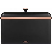 T826130BLK Cavaletto Bread Bin Storage, Carbon Steel, Removable Lid, Black and Rose Gold,23 x 35 x 24 cm - Tower
