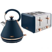 Tower Cavaletto Pyramid Kettle and 4 Slice Toaster Set Midnight Blue