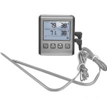 Start - TP-710S Digitales Thermometer mit zwei Sonden – großes LCD-Display mit Hintergrundbeleuchtung – mit Timer-Modus – für Räucherofen, Küche,