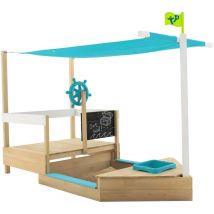 Holz Sandkasten Boot 'Ahoy' Piratenschiff inkl. Zubehör, natur / blau - Tp Toys