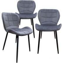 Esszimmerstuhl, Küchenstuhl , mit einem Samtvelours Bezug und einem Metallgestell , 3 St., Samt - Dunkelgrau