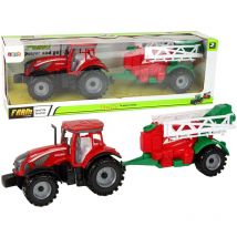 Tracteur agricole avec pulvérisateur rouge