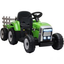 Homcom - Tracteur électrique enfant avec remorque - effets sonores lumineux - télécommande - 3-6 Km/h - vert