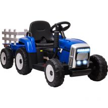 Tracteur électrique enfant avec remorque - effets sonores lumineux - télécommande - 3-6 Km/h - bleu