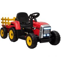 Tracteur électrique enfant avec remorque - effets sonores lumineux - télécommande - 3-6 Km/h - rouge