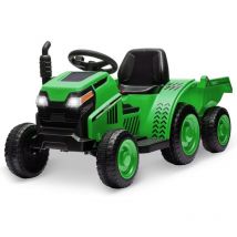 Lunsy - Tracteur ÉLectrique Enfants avec Remorque Amovible, 6V Voiture ÉLectrique Mit Klaxon, usb, Lumières led et Musique, pour Les Enfants 3+,Vert