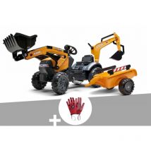 Tractopelle enfant Case ce avec remorque + excavatrice 2 à 5 ans + Gants de protection enfant 5/6 ans anabel la coccinelle Falk