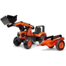 Falk - Tractopelle enfant Kubota M135GX avec remorque 3 à 7 ans