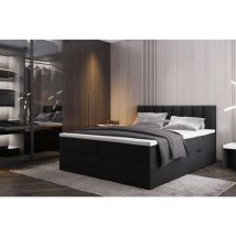 Lit adulte 180x200 cm palermo - avec matelas, rangement et surmatelas - tissu velours - noir