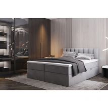 Lit adulte 200x200 cm palermo - avec matelas, rangement et surmatelas - tissu velours - gris clair