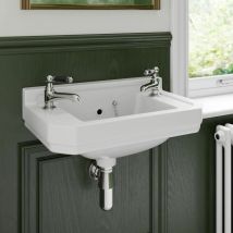 Park Lane - Traditional 2 Tap Hole Wall Hung Basin Sink Cloakroom Bathroom White Gloss