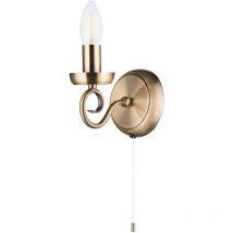 Traditional Antique Brass Wall Light Fitting with Scroll Arm and Pull Switch by Happy Homewares Antique Brass