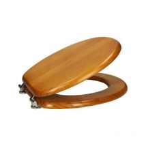 Aquari - Traditional Bathroom wc Wooden Round Toilet Seat Chrome Hinges Fittings Wood - Brown