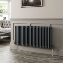 Galiflo - 600 x 1190mm Double Horizontal Traditional Colosseum Anthracite Column Radiator