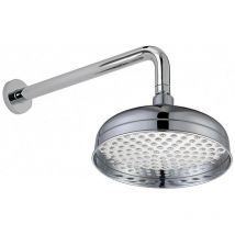 Traditional Edwardian 200mm Fixed Shower Head Rose Chrome + Concealed Wall Arm