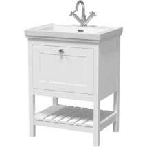 Traditional Furniture Floor Standing 1 Drawer Vanity & 1 Tap Hole Fireclay Basin, 600mm, Pure White