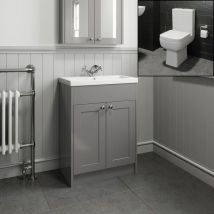 Traditional Bathroom Vanity Unit Sink Basin Close Coupled Square Toilet Grey