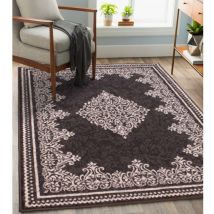 Lord Of Rugs - Traditional Poly Bordered Medallion Classic Dark Grey Rug Floor Mat Small 80 x 150 cm (2'6'x5'0')