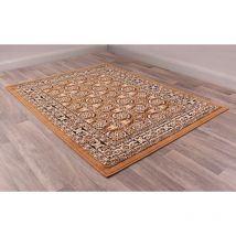 Lord Of Rugs - Traditional Poly Esta Bordered Classical Floral Gold Rug Floor Mat Carpet Small 80 x 150 cm (2'6'x5'0')