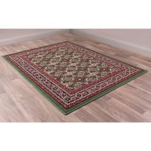 Lord Of Rugs - Traditional Poly Esta Bordered Classical Floral Green Rug Floor Mat Carpet Medium 120 x 160 cm (4'x5'3')