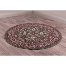 Lord Of Rugs - Traditional Poly Esta Bordered Classical Floral Green Rug Floor Mat Carpet Circle 120 x 120 cm (4x4') Round