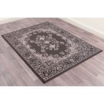 Lord Of Rugs - Traditional Poly Lancashire Oriental Rug Dark Grey Medium Carpet 120 x 160 cm (4'x5'3')