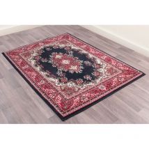 Lord Of Rugs - Traditional Poly Lancashire Oriental Rug Navy Red Small Carpet 80 x 150 cm (2'6'x5'0')