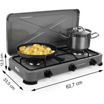 Tragbarer Outdoor Gaskocher in Grau, Campingkocher mit 3 Brennern, 4 kW