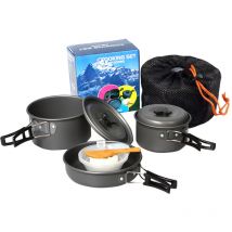 Tragbares Camping-Töpfe-Set, Picknick-Grillgeschirr für 2–3 Personen, Schwarz