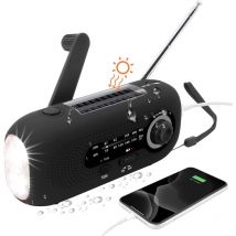 Schwarz) Tragbares Solarradio, Dynamo-Radio, Solarradio mit SOS-Alarm für Notfälle, kleines Radio, wasserdichtes IPX3-Radio, AM/FM-Kurbelradio,