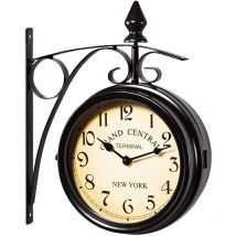 Double Sided Train Station Wall Clock Black White Vintage Design Quartz Retro Black